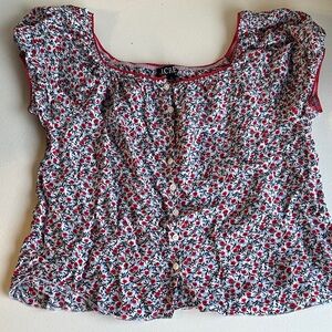 J. Crew Red and White Floral Blouse